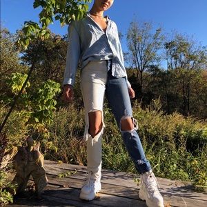 Half Bleached Color Block Jeans